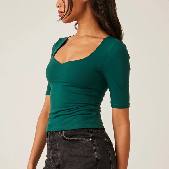 intimately FP Autumn Sun Sweetheart Neck Knit Top in evergreen size medium - Picture 2 of 5